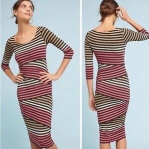 Anthropologie BAILEY/44 Bodycon Pink Zigzag Striped Layered Dress Size S